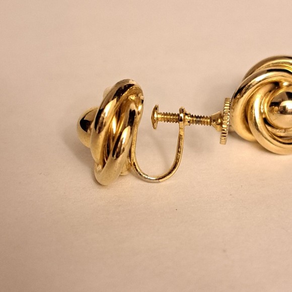 Vintage Gold Tone Knot Earrings Clip on with Screw Closure - Picture 2 of 2